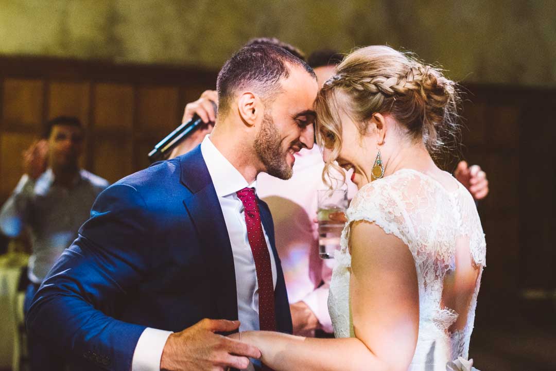 bride and groom dancing