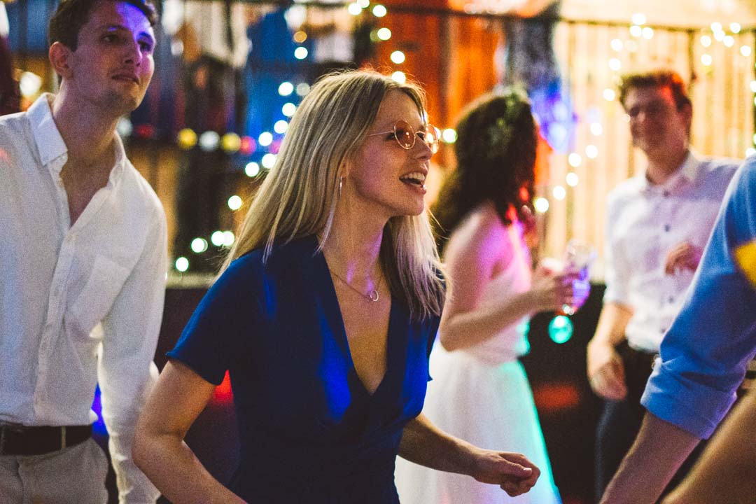 wedding party guests dancing
