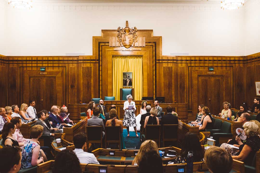 Hackney Town Hall council chamber wedding photography