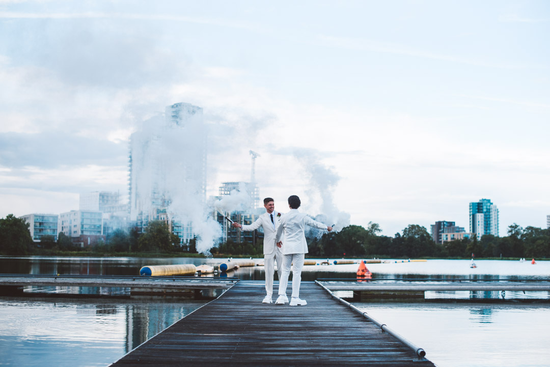 West Reservoir Centre wedding photos pontoon