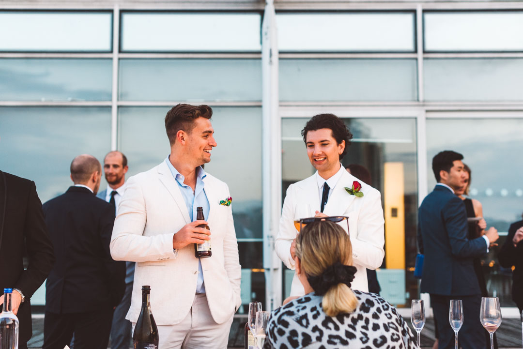 wedding guests outside West Reservoir Centre