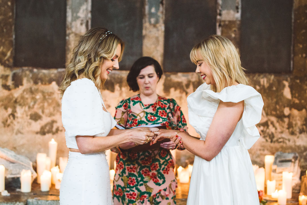 Asylum Chapel lesbian wedding ring exchange