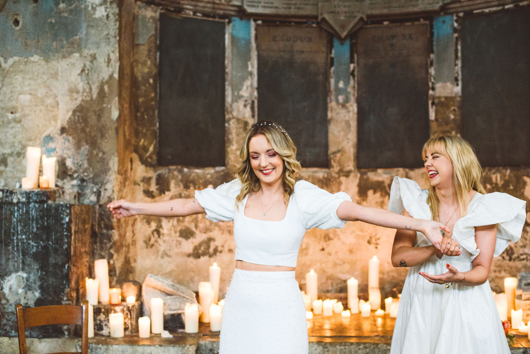 Asylum Chapel lesbian wedding newlyweds