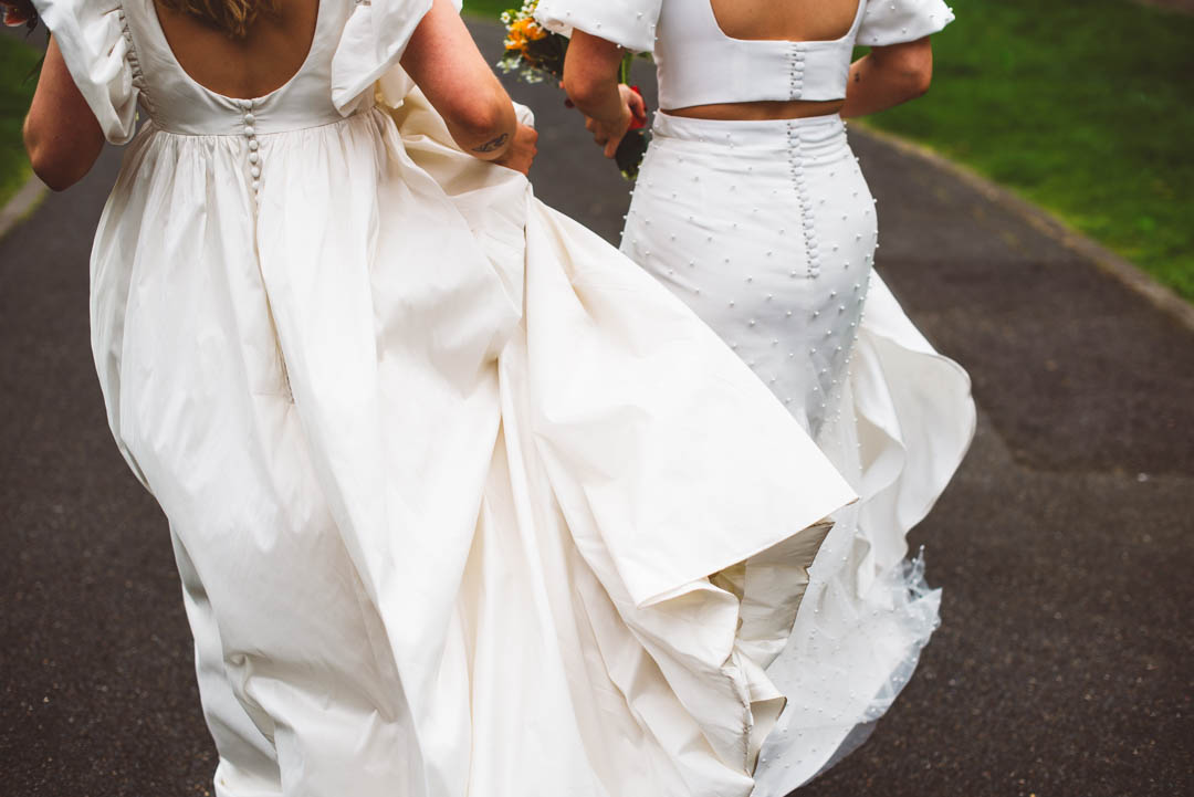 Asylum Chapel lesbian wedding dresses details