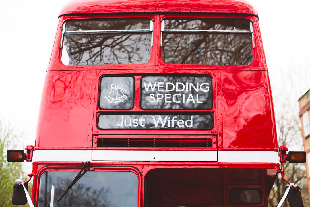 wedding bus sign 'just wifed'