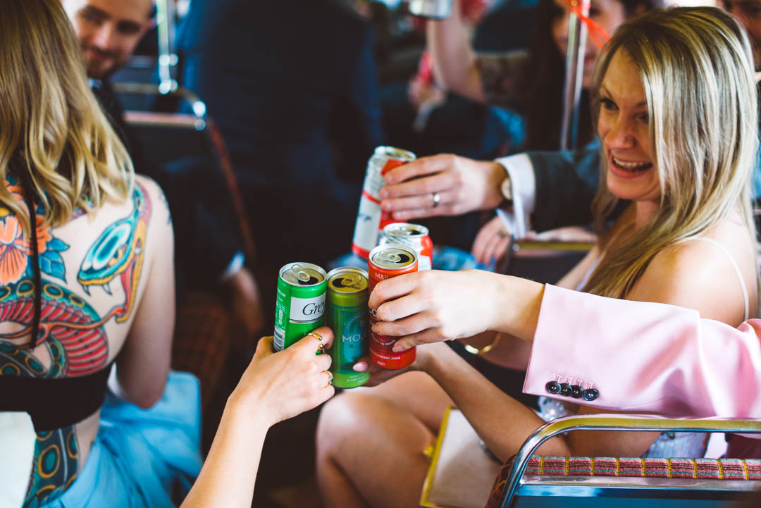 drinks on wedding bus