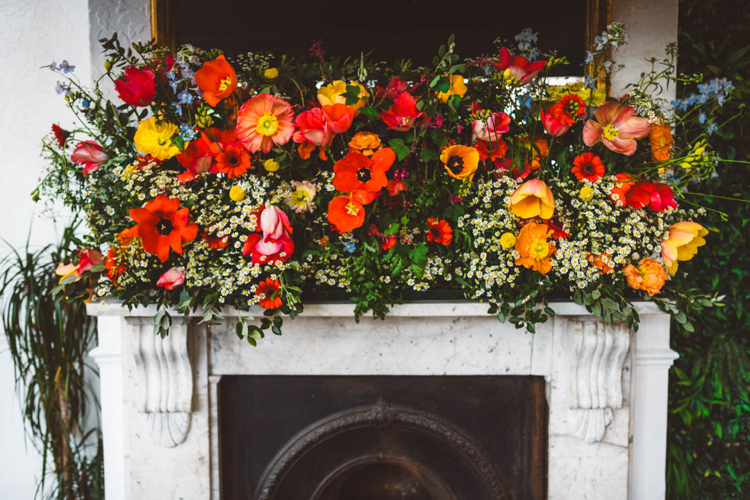 flower design on mantel piece