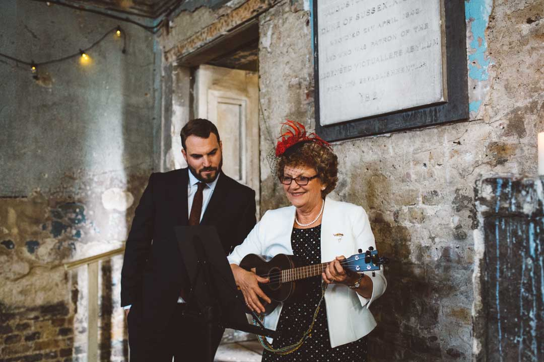 Asylum Chapel Wedding - guest playing ukulele
