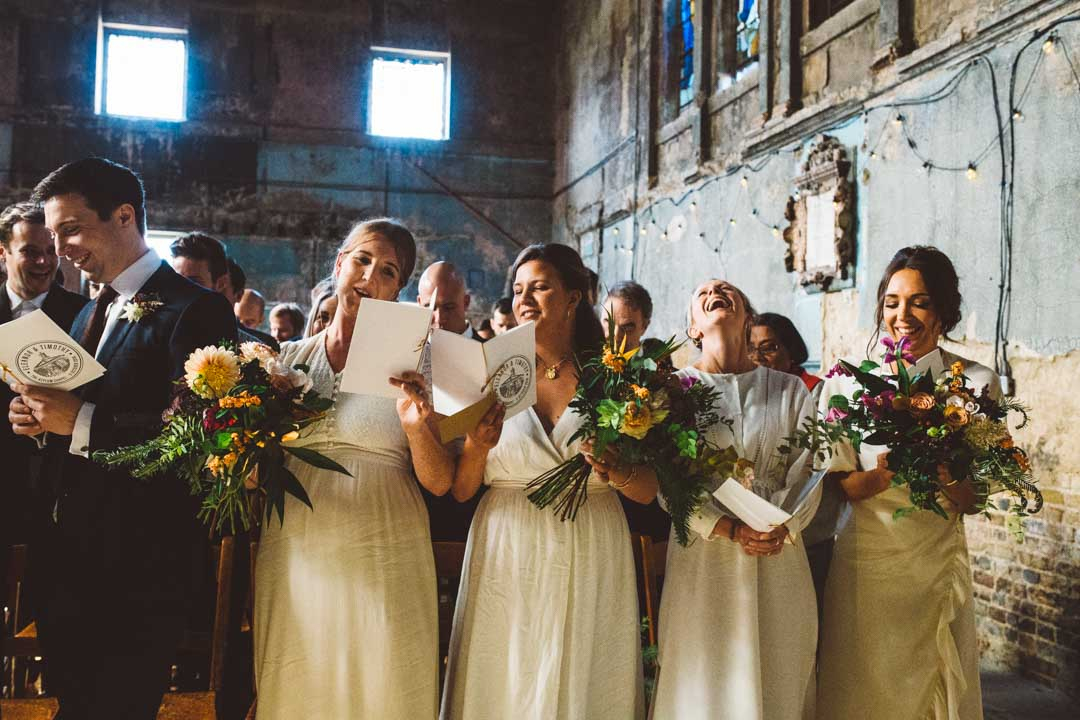 Asylum Chapel Wedding - bridesmaid laughing