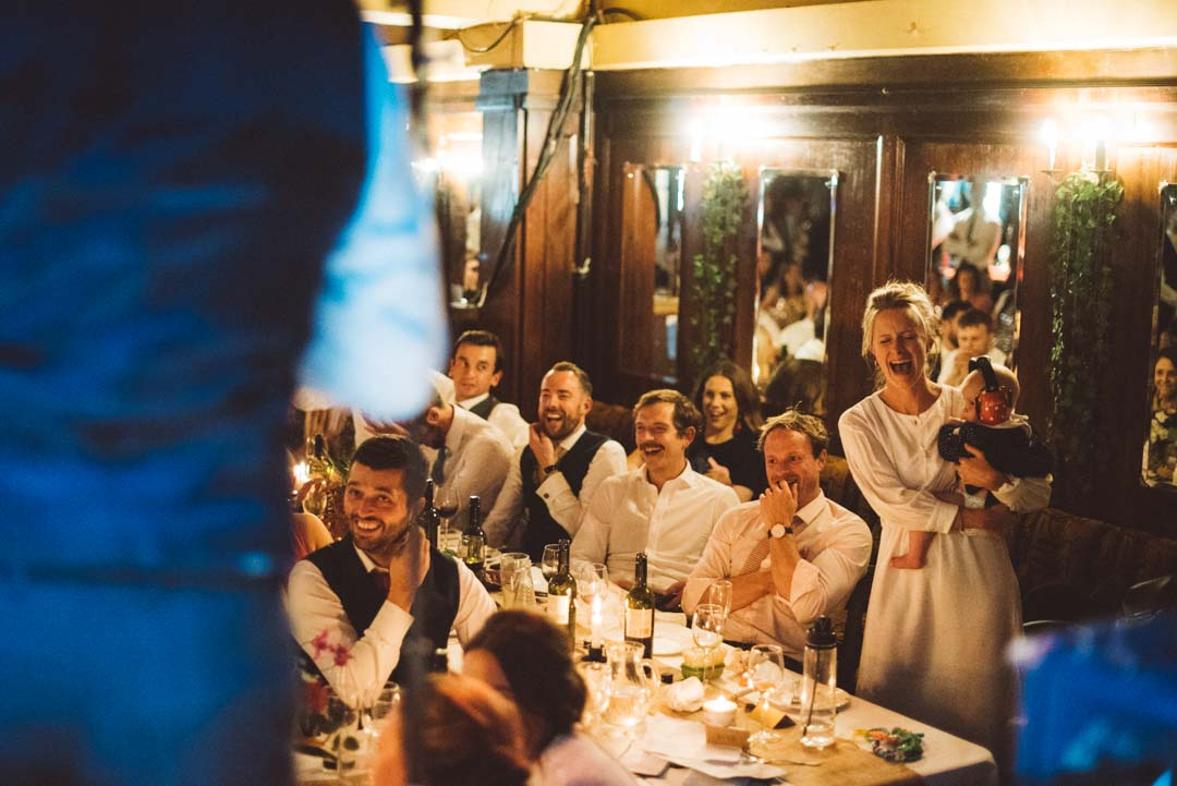 South London pub wedding - laughing guests