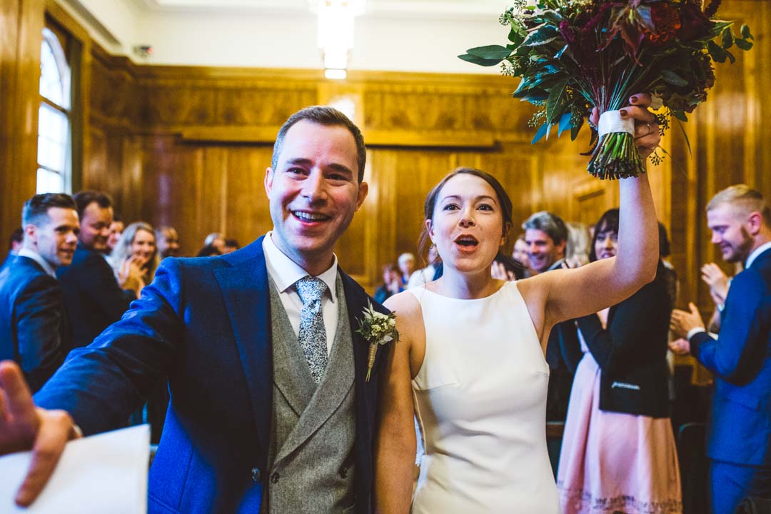 Hackney Town Hall newlyweds exit Committee Room