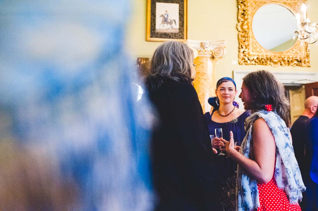 wedding guests chatting