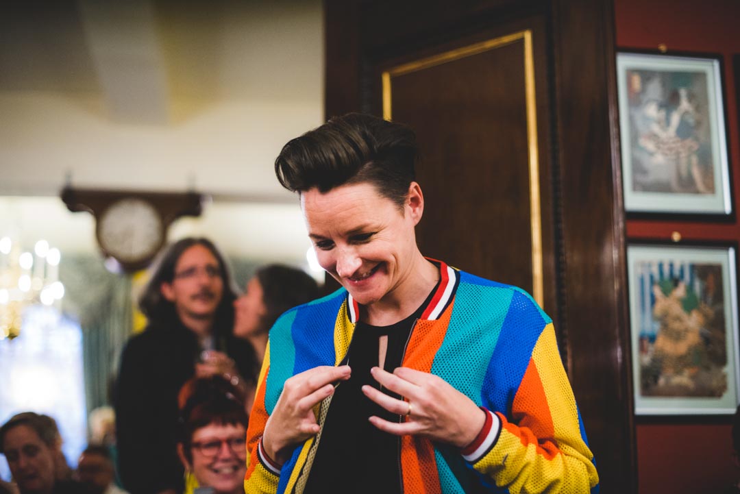 guest in colourful jacket