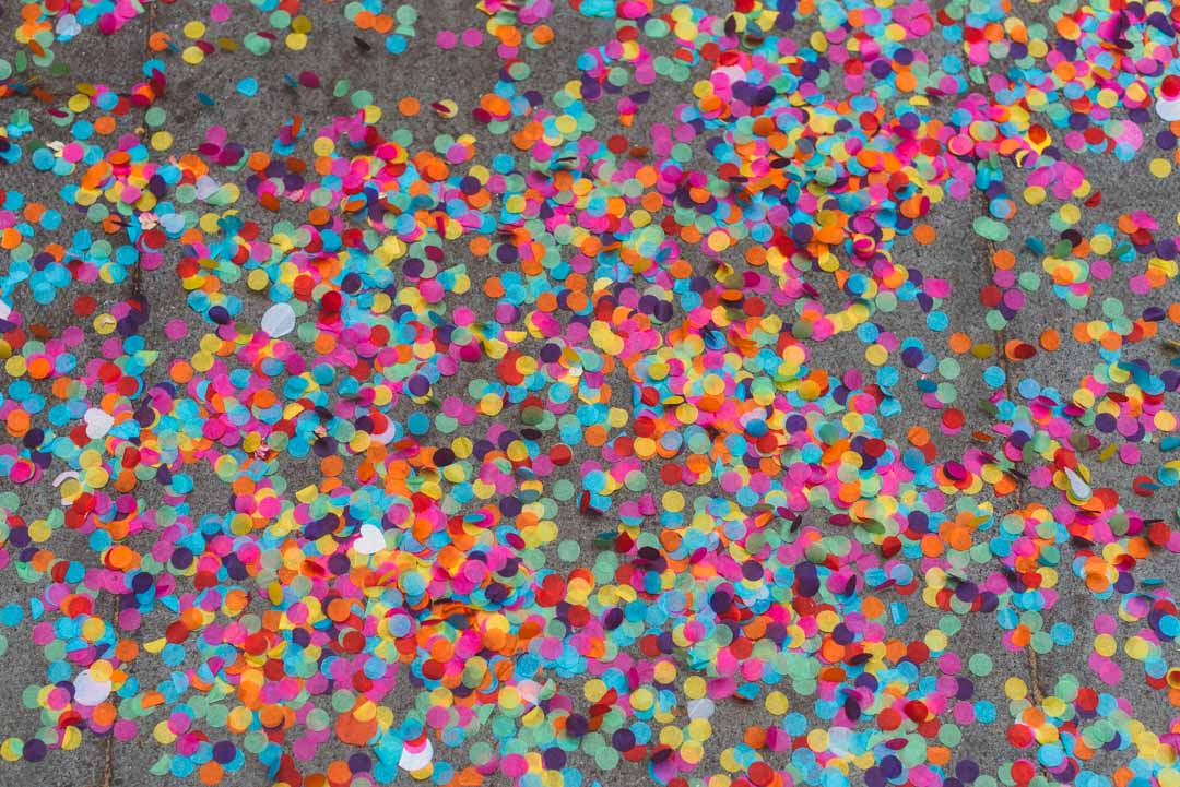 Marylebone Town Hall wedding colourful confetti on the ground