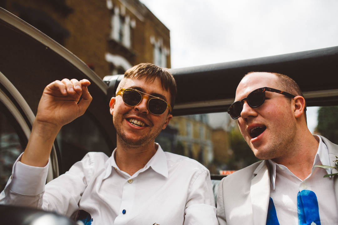 newlyweds in vintage car