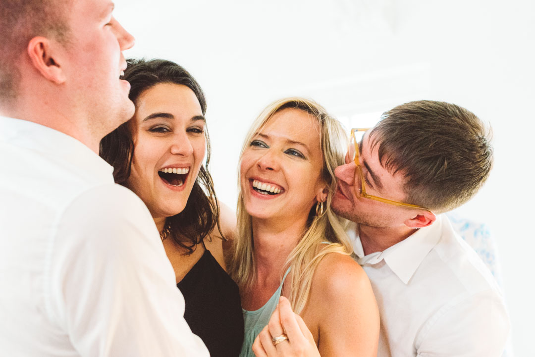 newlyweds with friends