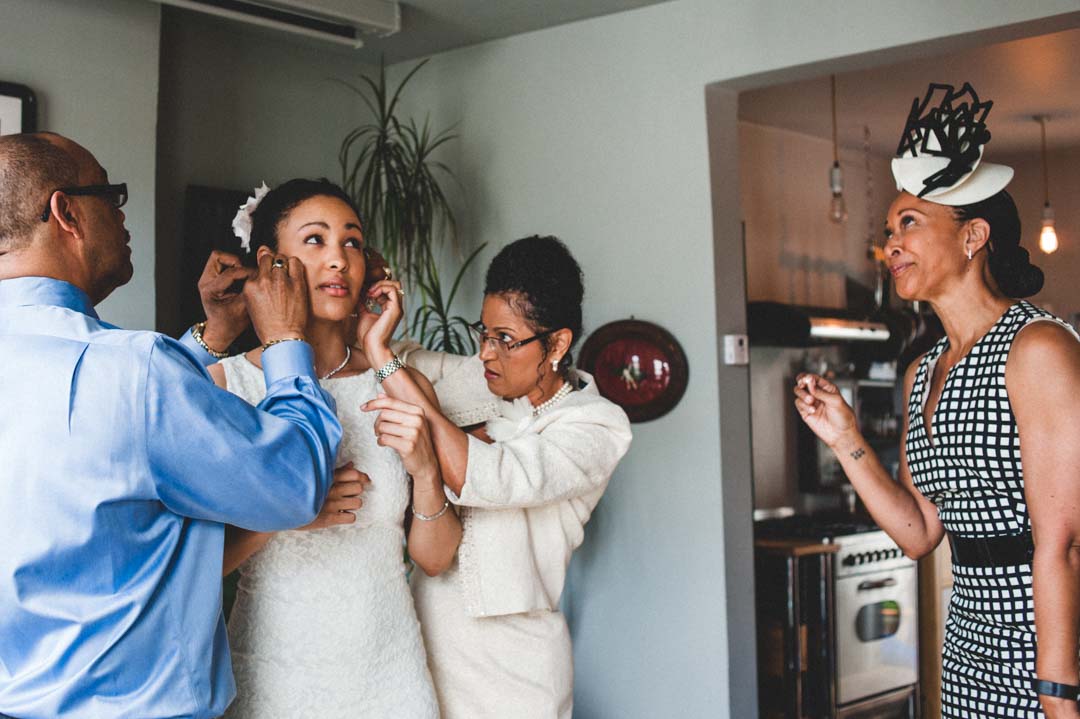 bride getting ready with family
