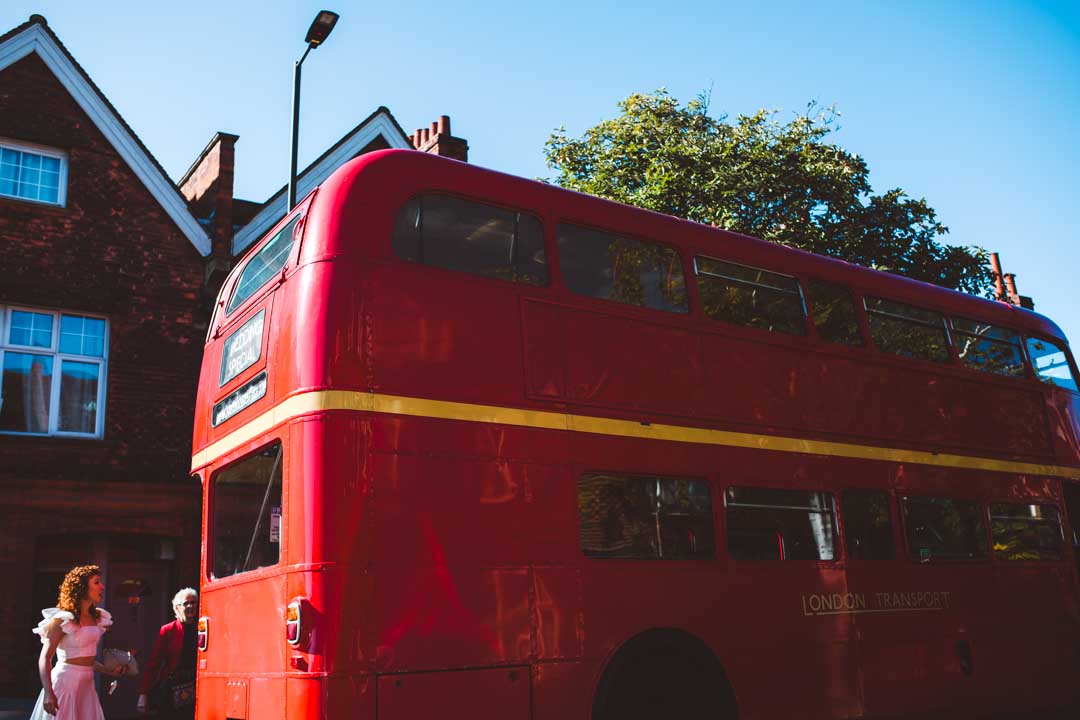bride leaves home on a routemaster to get married