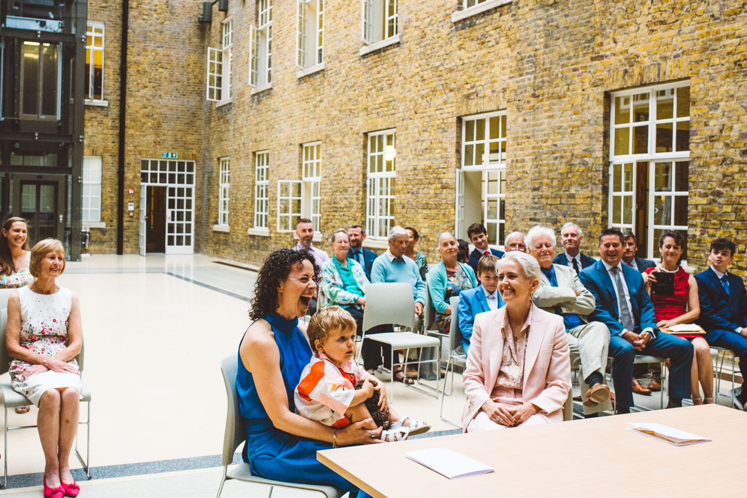 lesbian couple getting married at Hackney Town Hall Atria