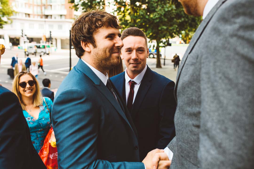 Intimate Wedding London Old Marylebone Town Hall groom arriving