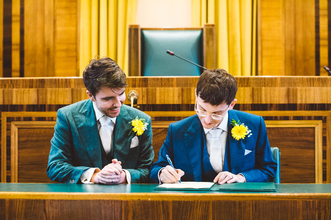 Hackney Town Hall gay wedding signing register