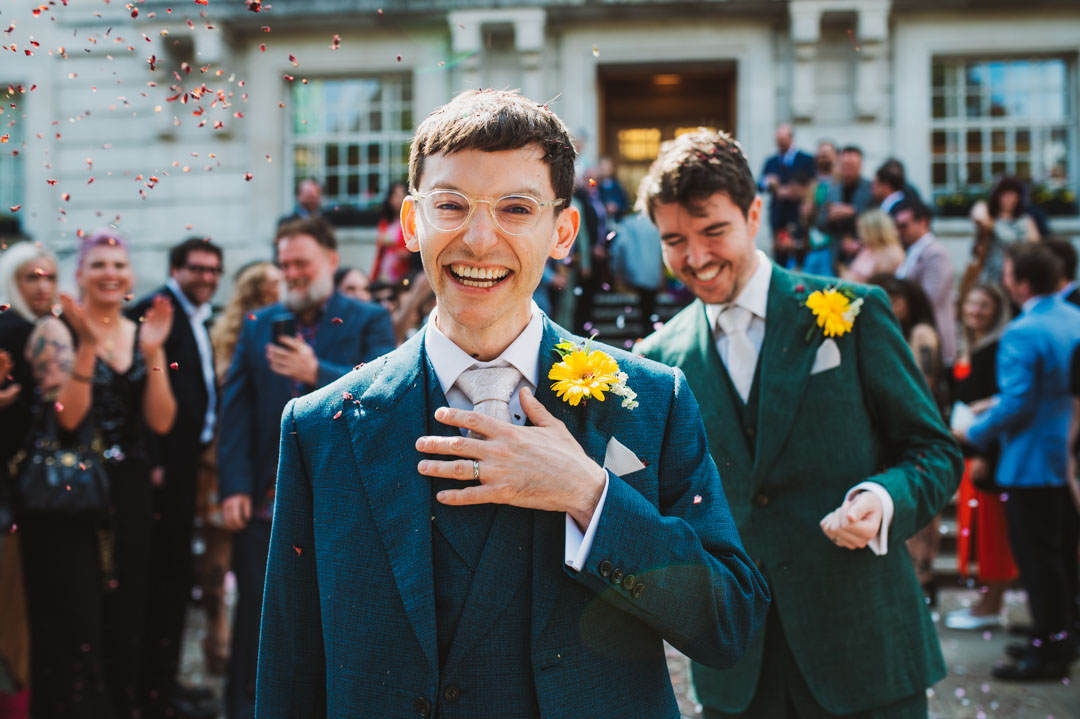 Hackney Town Hall LGBT wedding confetti shot