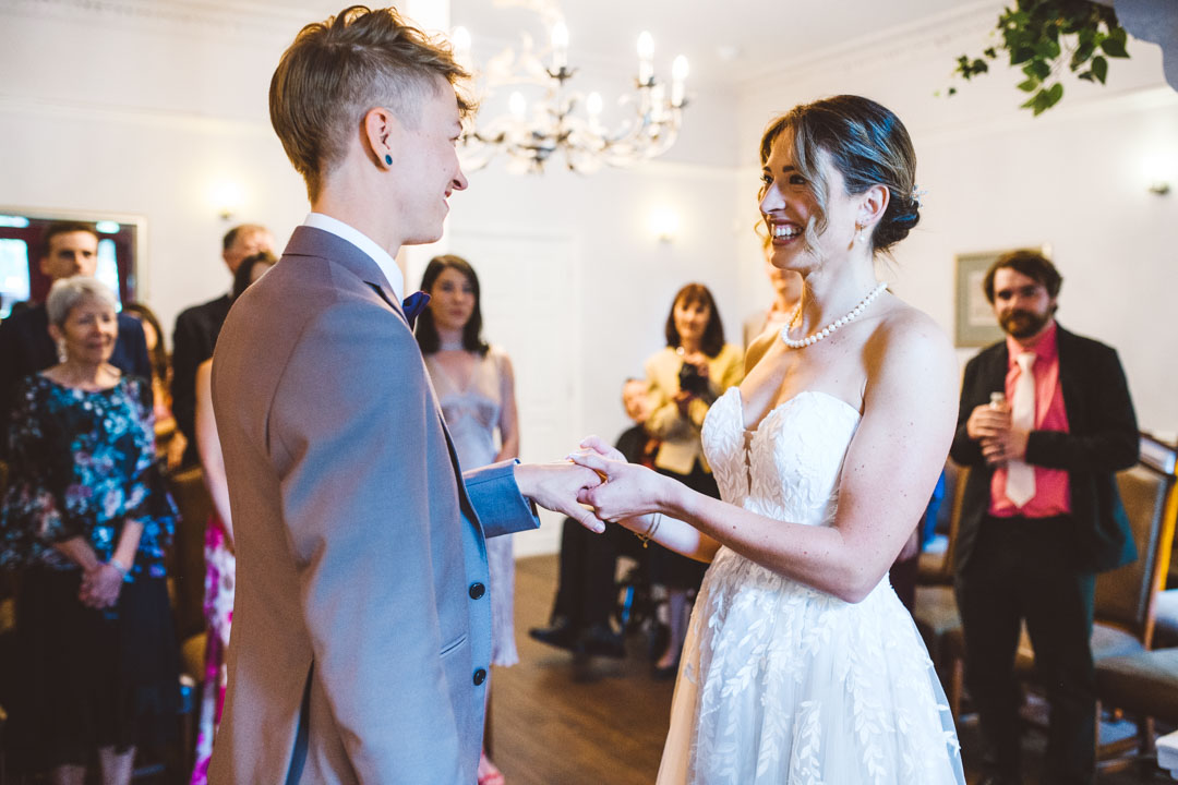 Southwark Register Office two brides exchanging rings