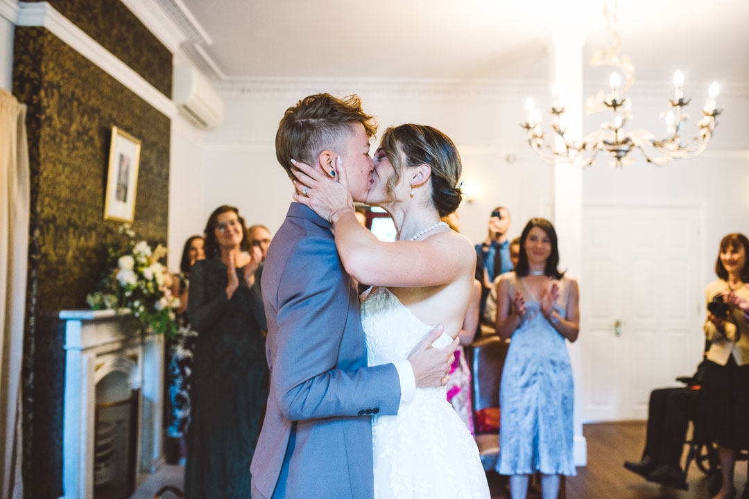 Southwark Register Office two brides kissing