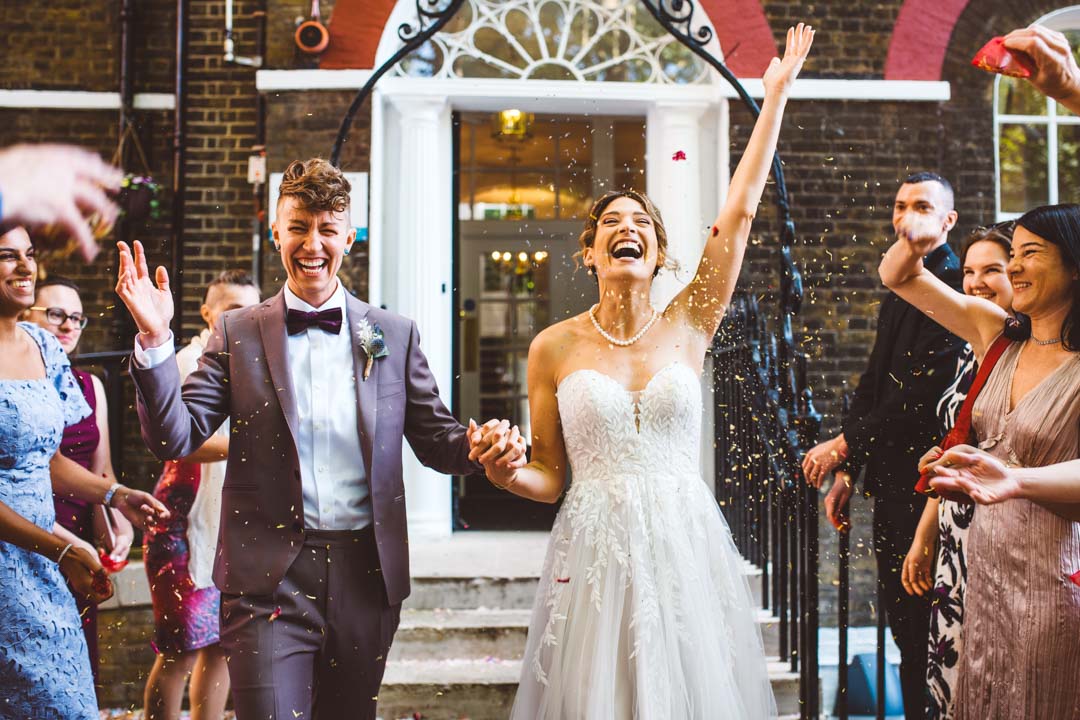 Southwark Register Office lesbian wedding confetti shot