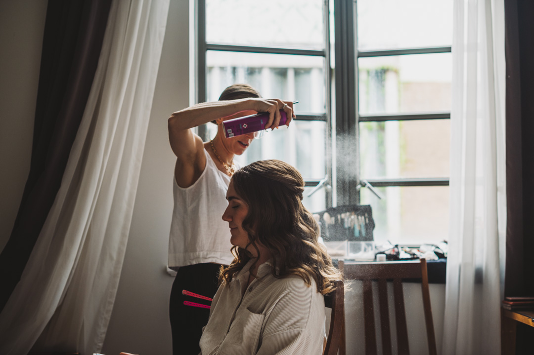 bride getting her hair done