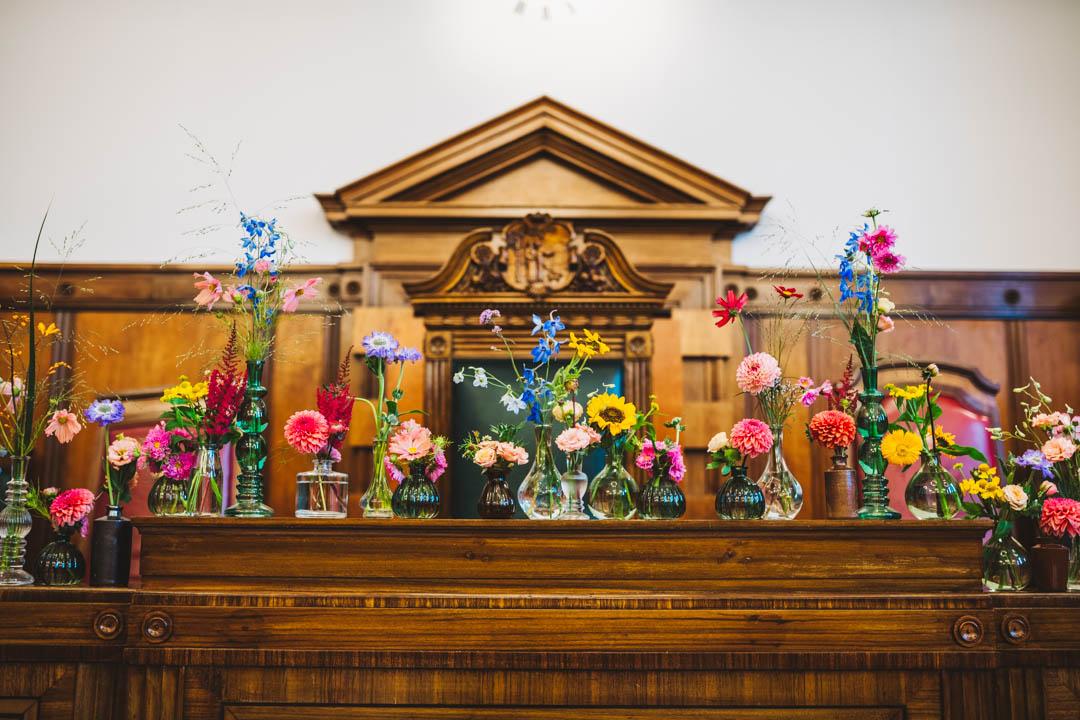 Town Hall Hotel wedding flowers by Borrowed Light