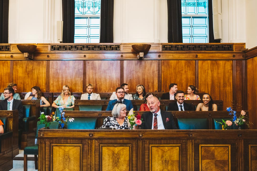 Town Hall Hotel Wedding Council Chamber guests waiting