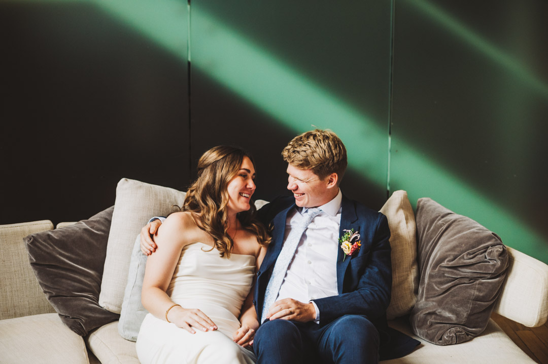 couple chatting on a sofa