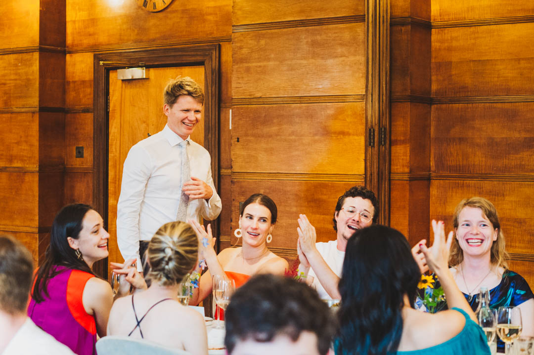 Town Hall Hotel Wedding friends clapping
