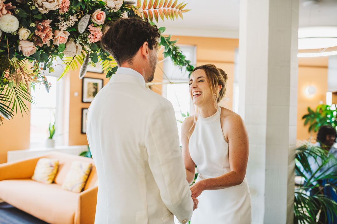 Waltham Forest Town Hall wedding bride laughing
