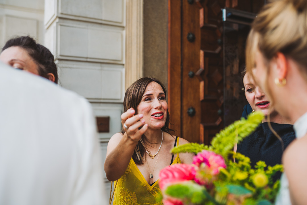 Waltham Forest Town Hall wedding friend congratulating bride
