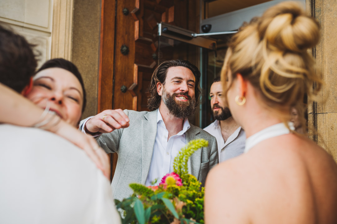 Waltham Forest Town Hall wedding friends hugging