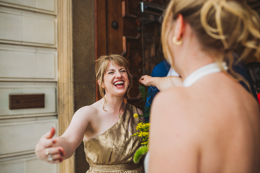 Waltham Forest Town Hall wedding bride and bridesmaid