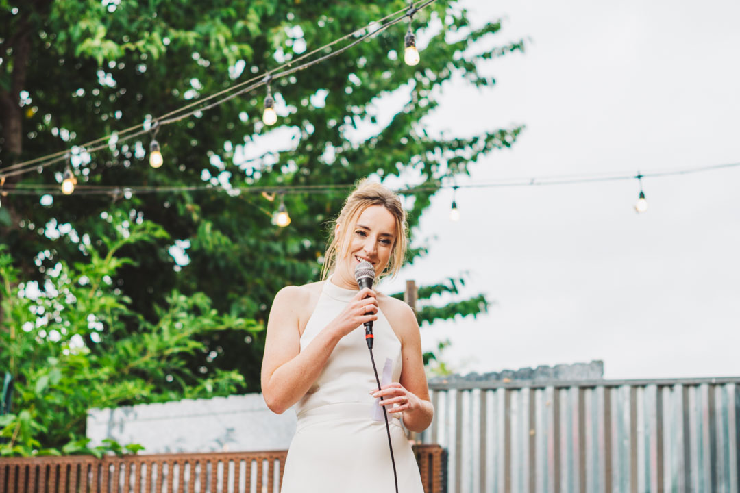 Renegade Urban Winery wedding bride making speech