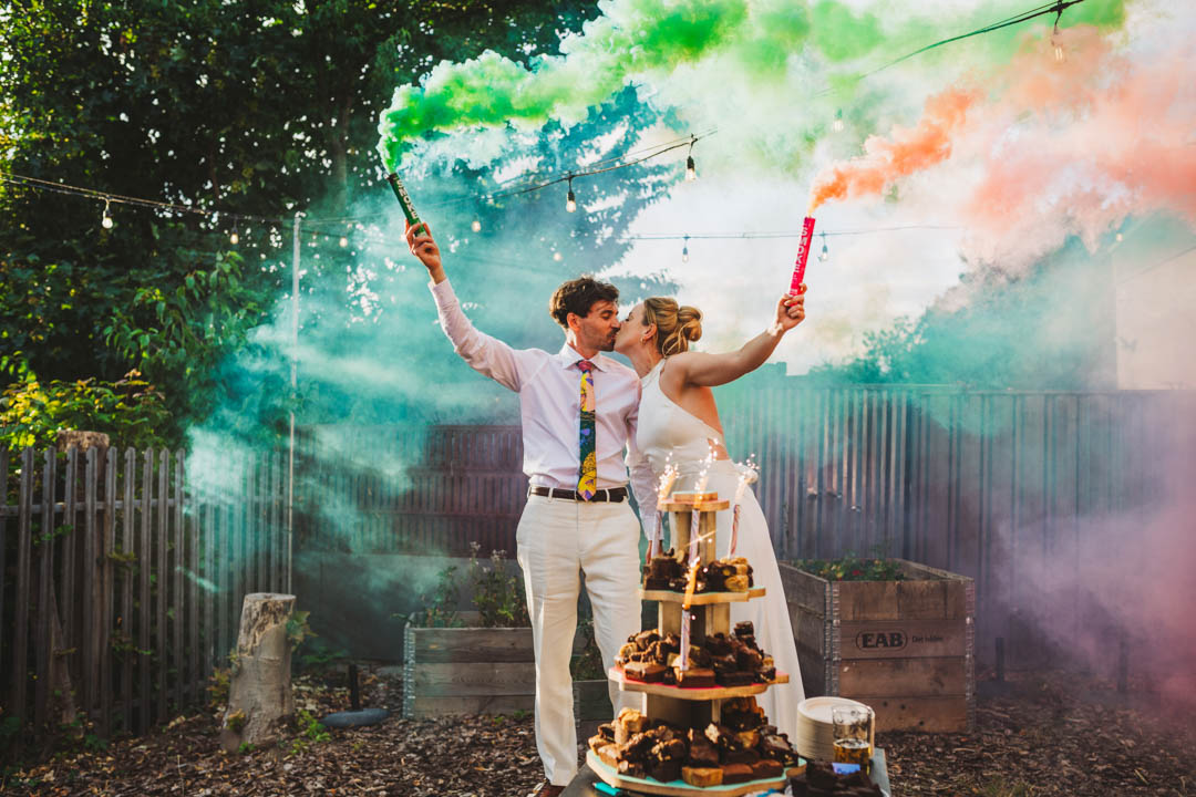 Waltham Forest Town Hall wedding smoke flares