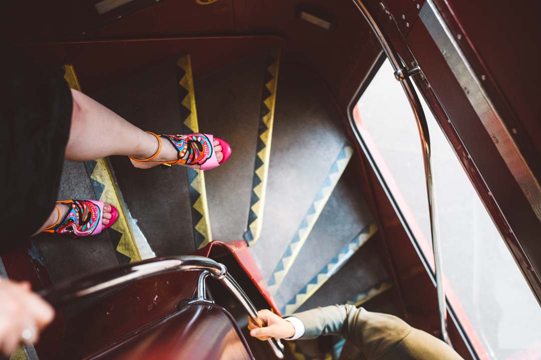 wedding bus stairs