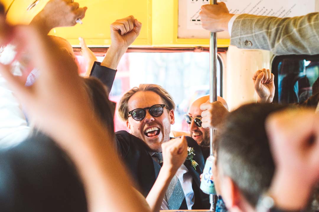fun party on wedding bus