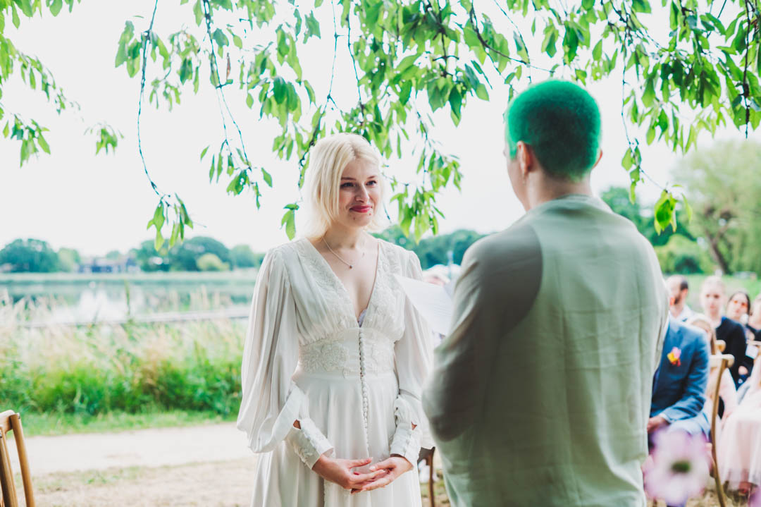 bride's listening to personal vows