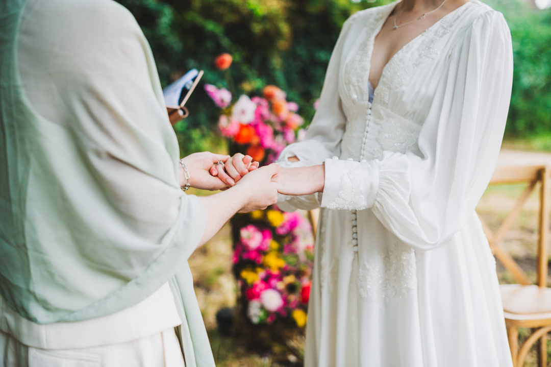 Woodberry Wetlands wedding couple holding hands