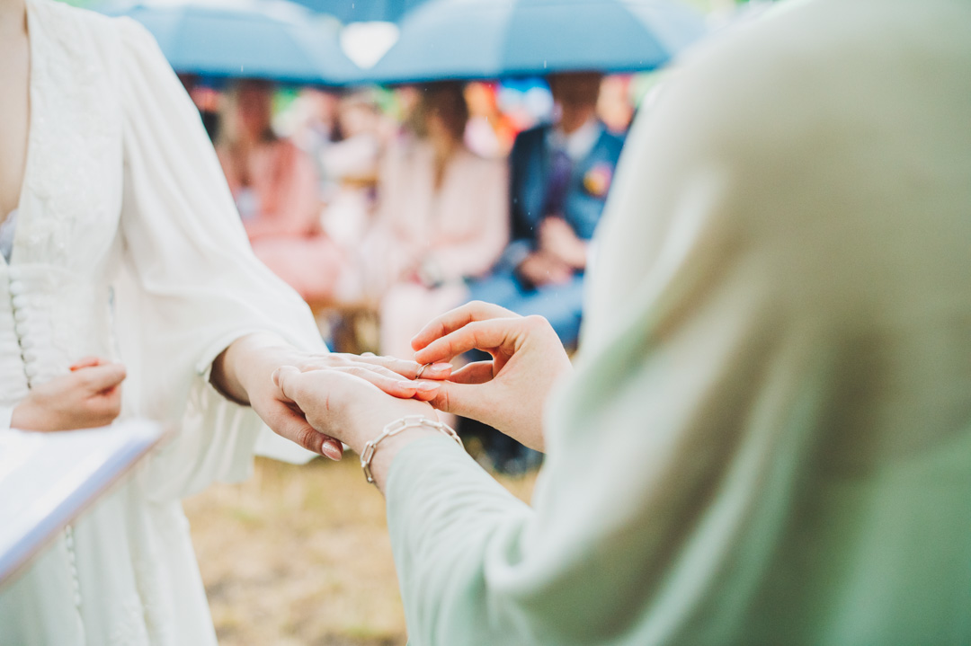 Woodberry Wetlands wedding close-up ring exchange