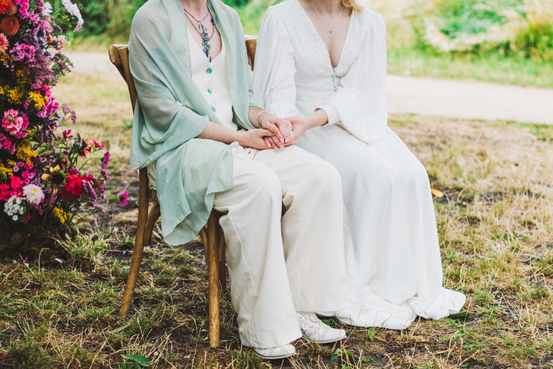 Woodberry Wetlands wedding holding hands close-up