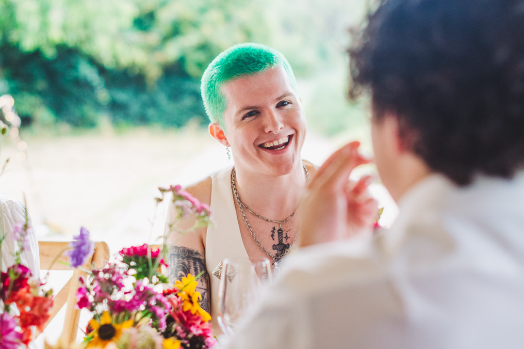 Woodberry Wetlands wedding bride chatting