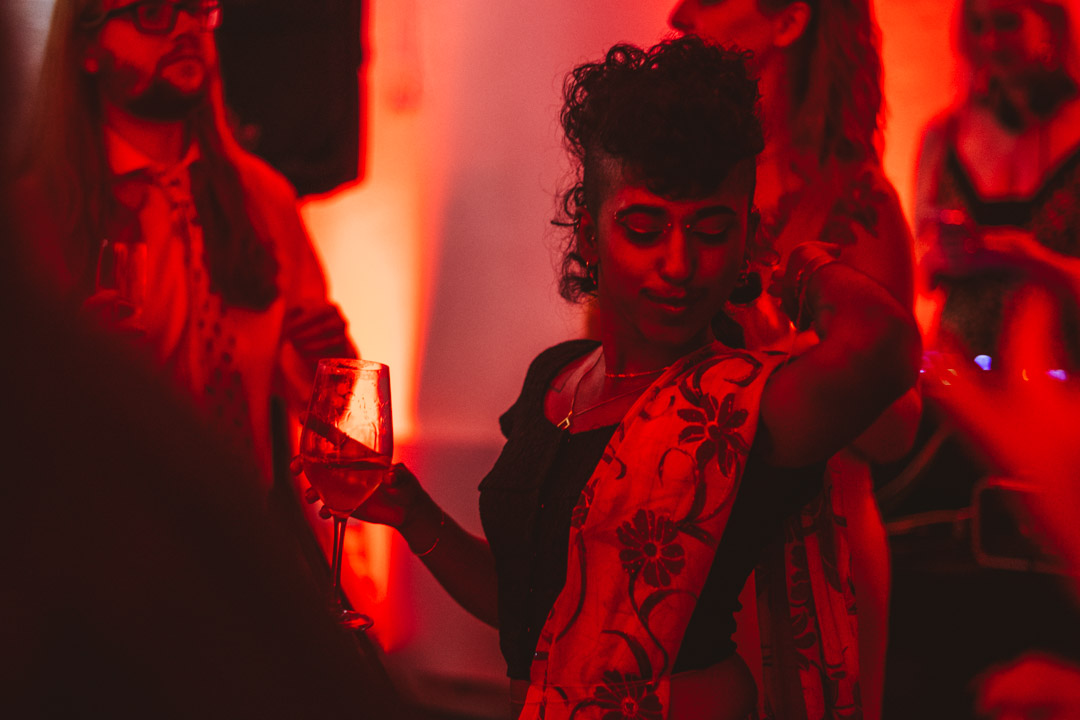 female guest dancing